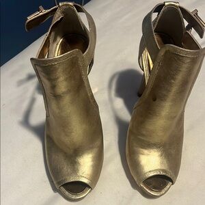 Gold Peep-Toe Heels